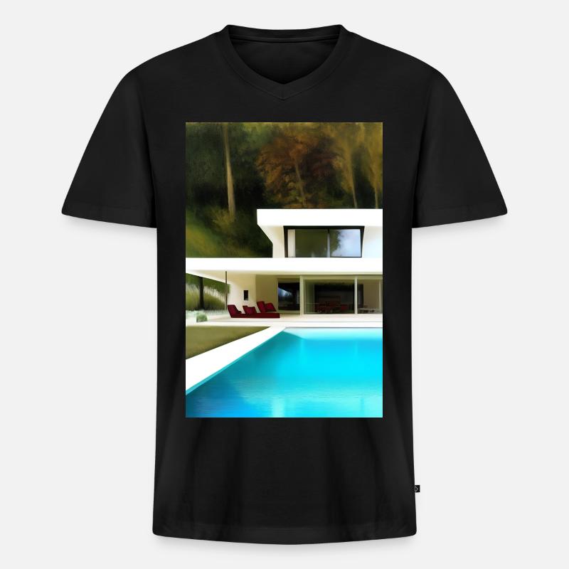 Weiße Villa mit Pool - Männer Premium Bio T-Shirt mit V-Ausschnitt - Schwarz