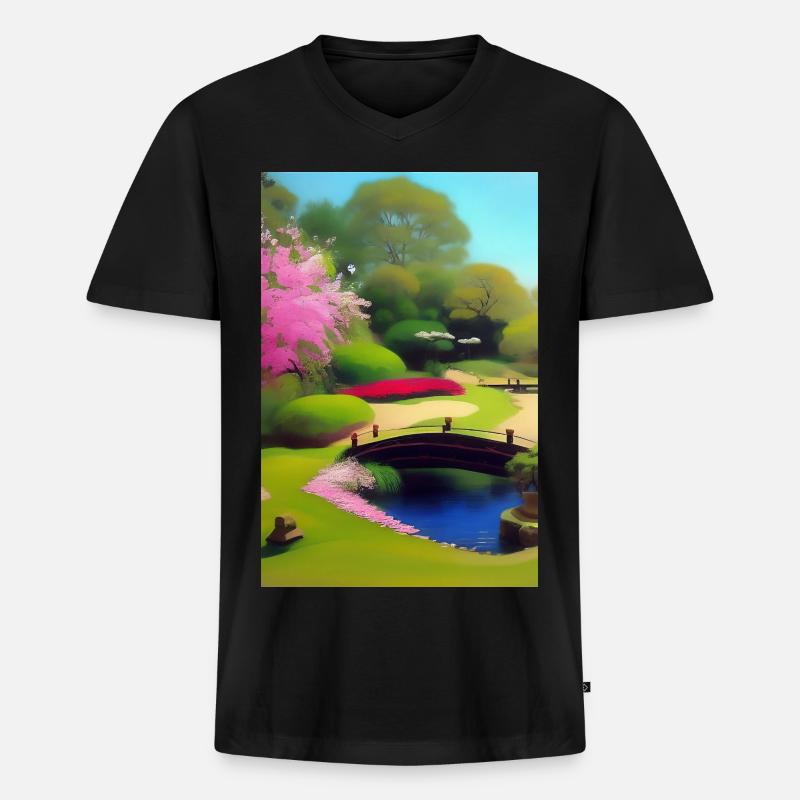 Chinesischer Zen Garten - Männer Premium Bio T-Shirt mit V-Ausschnitt - Schwarz