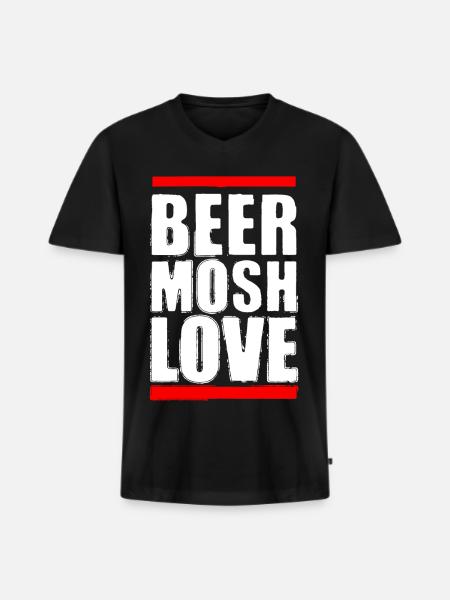 Bier Mosh Liebe Weißer Buchstabe - Männer Premium Bio T-Shirt mit V-Ausschnitt - Schwarz