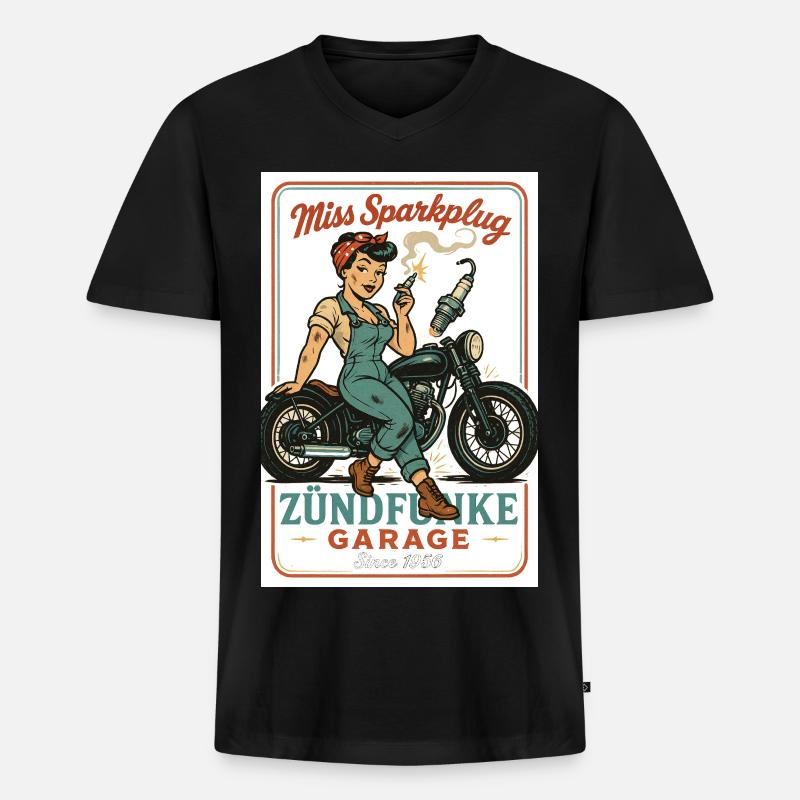 Miss Sparkplug – Zündfunke Garage Queen - Männer Premium Bio T-Shirt mit V-Ausschnitt - Schwarz