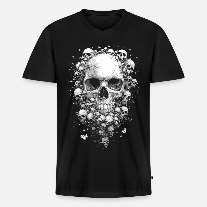 Totenköpfe punk - Männer Premium Bio T-Shirt mit V-Ausschnitt - Schwarz