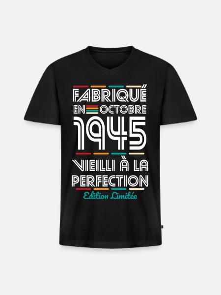 80th Anniversary - Made in October 1945 - Men's Premium Organic T-shirt with V-neck - black