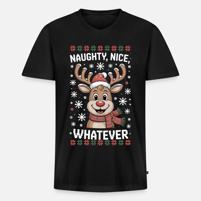 Naughty Nice Whatever Rentier - Männer Premium Bio T-Shirt mit V-Ausschnitt - Schwarz