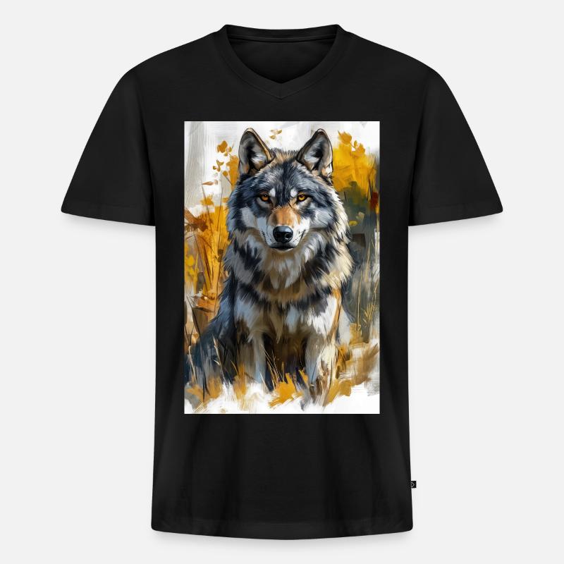 Illustration eines Wolfes - Männer Premium Bio T-Shirt mit V-Ausschnitt - Schwarz