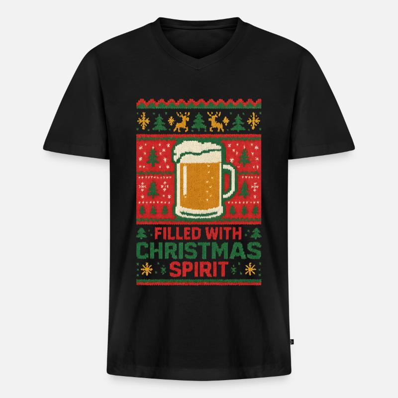 Bierkrug Weihnachtspullover - Männer Premium Bio T-Shirt mit V-Ausschnitt - Schwarz