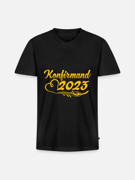 Konfirmation 2023 Konfirmand - Männer Premium Bio T-Shirt mit V-Ausschnitt - Schwarz