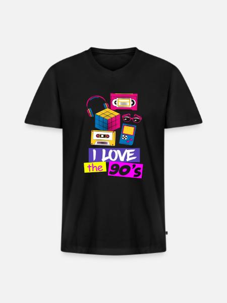 80s 90s 80s 90s - Men's Premium Organic T-shirt with V-neck - black