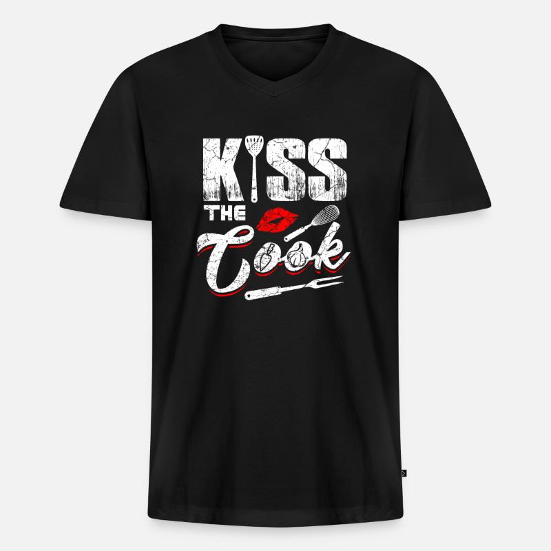 Küss den Koch - Männer Premium Bio T-Shirt mit V-Ausschnitt - Schwarz