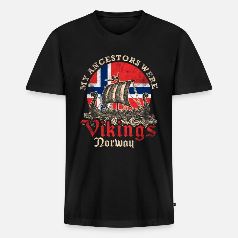 Norwegen Wikinger Schiff - Männer Premium Bio T-Shirt mit V-Ausschnitt - Schwarz