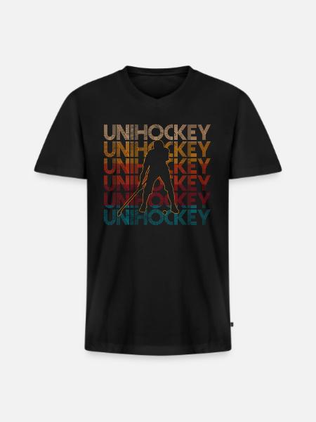 Unihockey - Männer Premium Bio T-Shirt mit V-Ausschnitt - Schwarz
