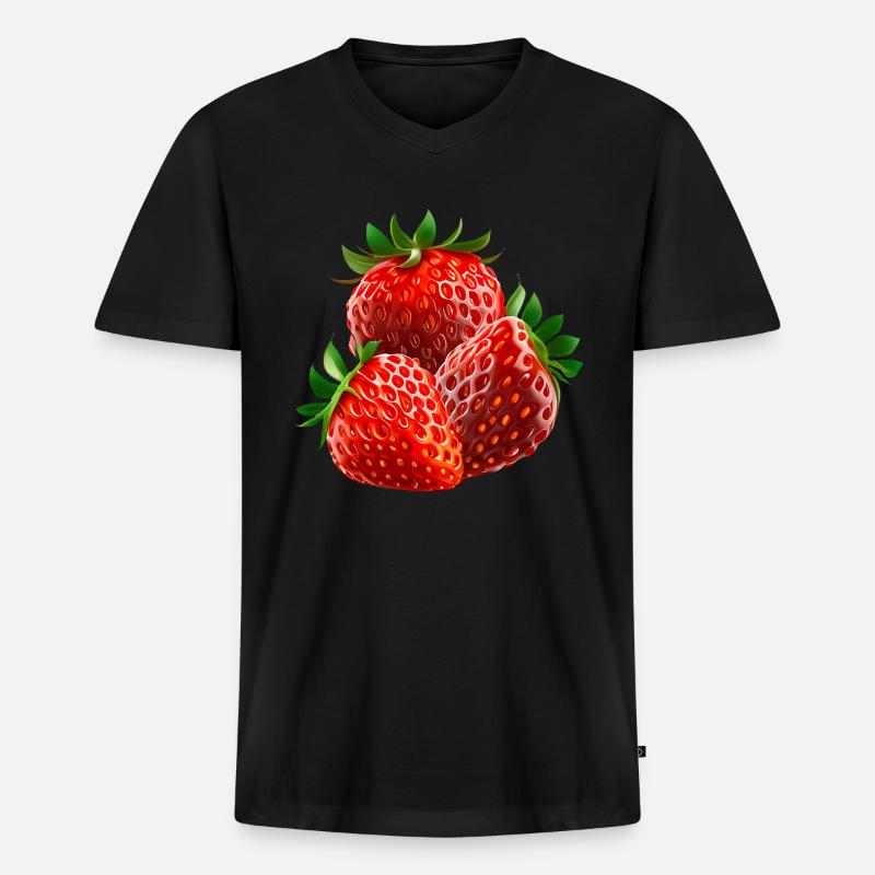 Erdbeere Erdbeeren - Männer Premium Bio T-Shirt mit V-Ausschnitt - Schwarz