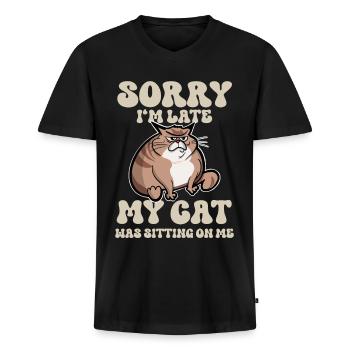 Katze Lustiger Spruch - Männer Premium Bio T-Shirt mit V-Ausschnitt - Schwarz - Vorne - Nico (187cm)