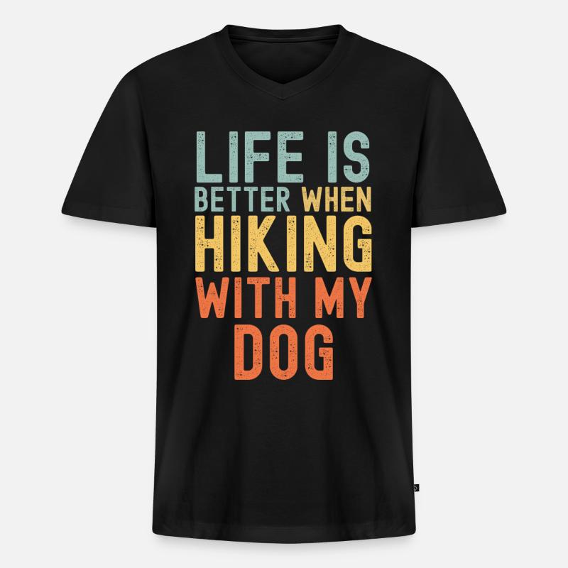 Hund Wanderhund retro - Männer Premium Bio T-Shirt mit V-Ausschnitt - Schwarz