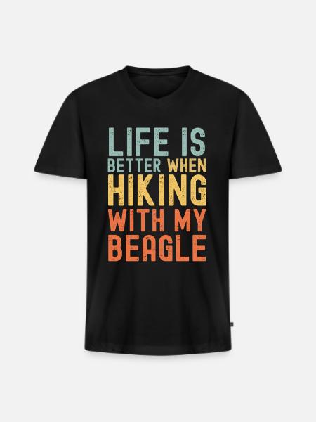 Beagle Wanderhund retro - Männer Premium Bio T-Shirt mit V-Ausschnitt - Schwarz
