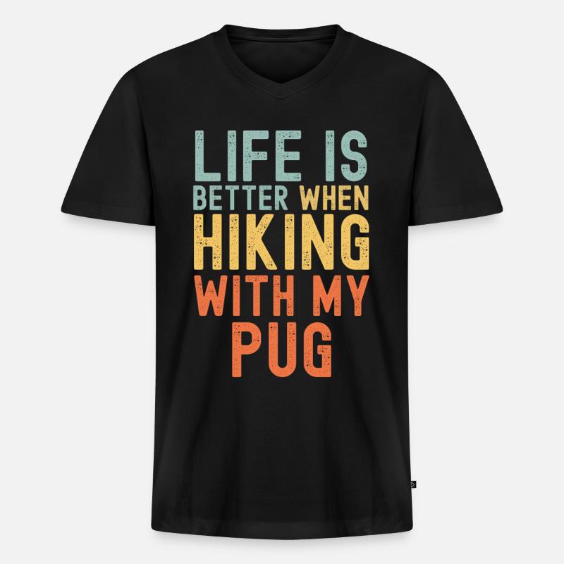 Mops Wanderhund retro - Männer Premium Bio T-Shirt mit V-Ausschnitt - Schwarz
