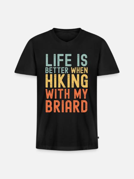 Briard Hiking dog retro - Men's Premium Organic T-shirt with V-neck - black