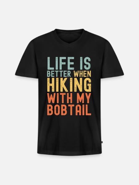 Bobtail Hiking dog retro - Men's Premium Organic T-shirt with V-neck - black