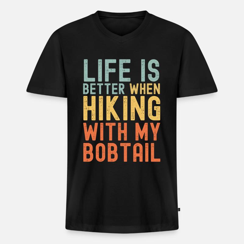 Bobtail Wanderhund retro - Männer Premium Bio T-Shirt mit V-Ausschnitt - Schwarz