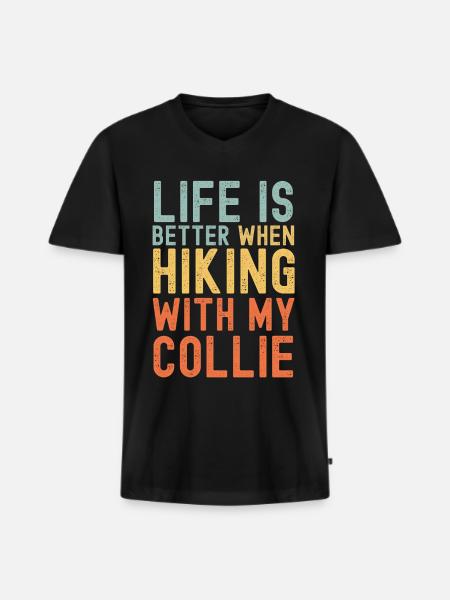 Collie Hiking dog retro - Men's Premium Organic T-shirt with V-neck - black