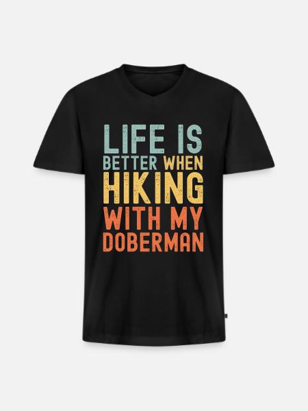 Doberman Hiking dog retro - Men's Premium Organic T-shirt with V-neck - black