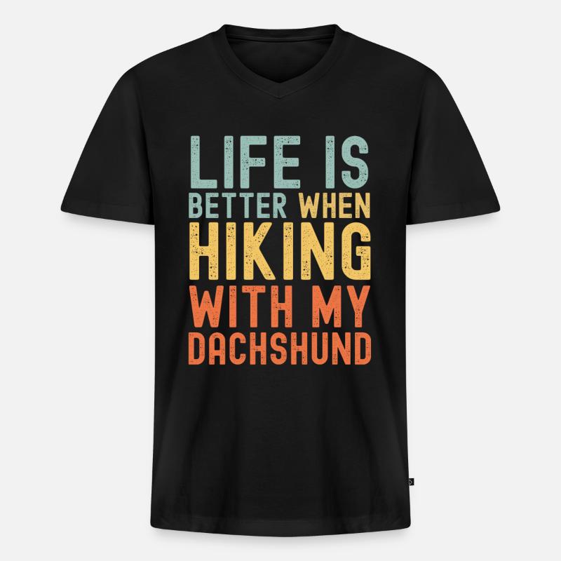 Dackel Wanderhund retro - Männer Premium Bio T-Shirt mit V-Ausschnitt - Schwarz