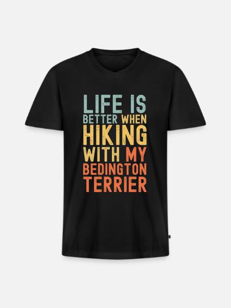 Bedington-Terrier Hiking dog retro - Men's Premium Organic T-shirt with V-neck - black