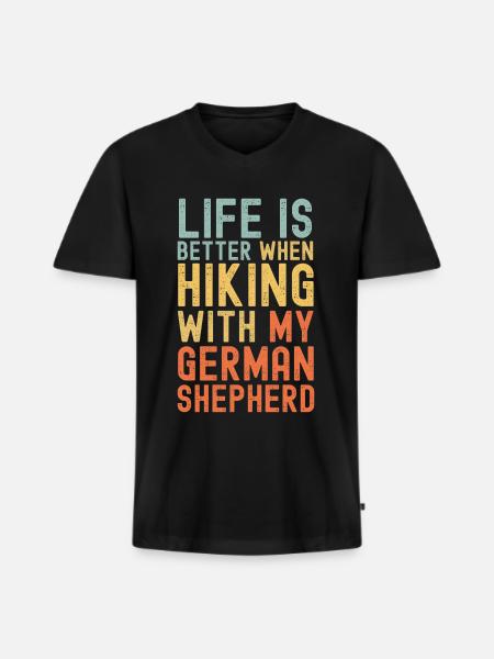 German-Shepherd Hiking dog retro - Men's Premium Organic T-shirt with V-neck - black