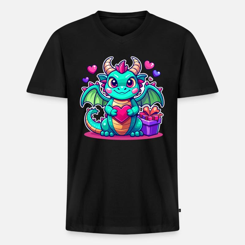 Farbenfroher Drache - Männer Premium Bio T-Shirt mit V-Ausschnitt - Schwarz