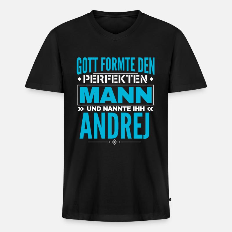 Andrej Name Design - Männer Premium Bio T-Shirt mit V-Ausschnitt - Schwarz
