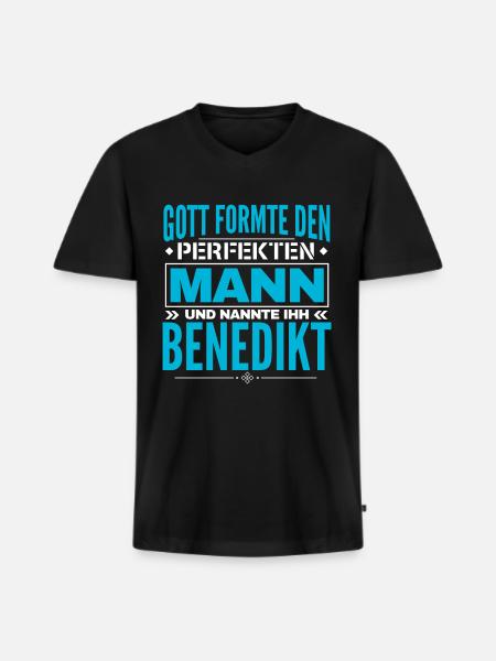 Benedikt Name Design - Männer Premium Bio T-Shirt mit V-Ausschnitt - Schwarz