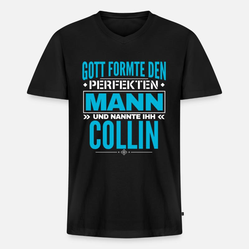 Collin Name Design - Männer Premium Bio T-Shirt mit V-Ausschnitt - Schwarz