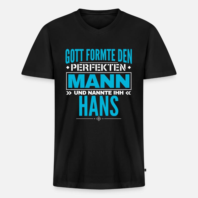 Hans Name Design - Männer Premium Bio T-Shirt mit V-Ausschnitt - Schwarz