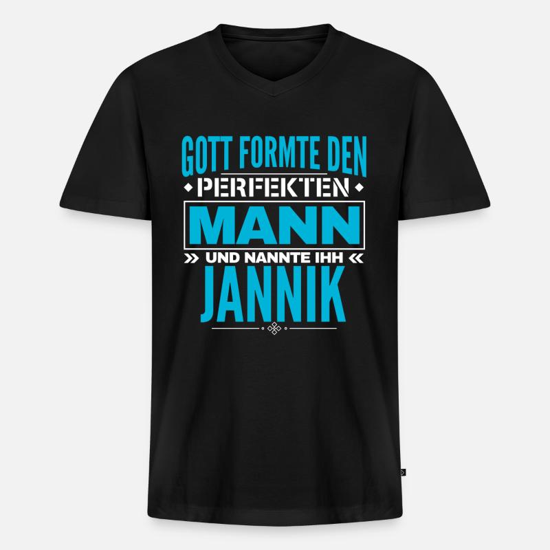 Jannik Name Design - Männer Premium Bio T-Shirt mit V-Ausschnitt - Schwarz