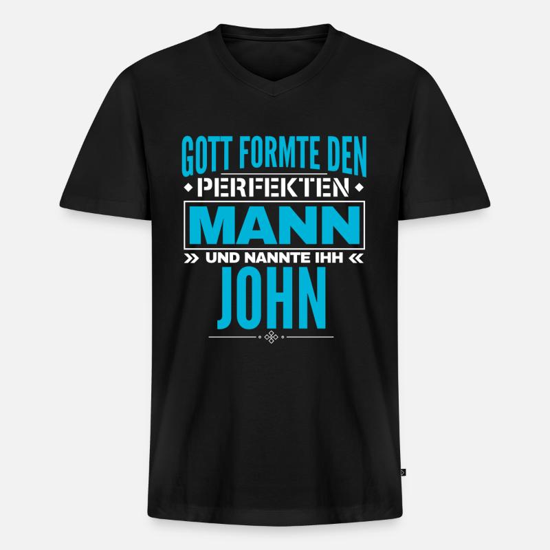 John Name Design - Männer Premium Bio T-Shirt mit V-Ausschnitt - Schwarz