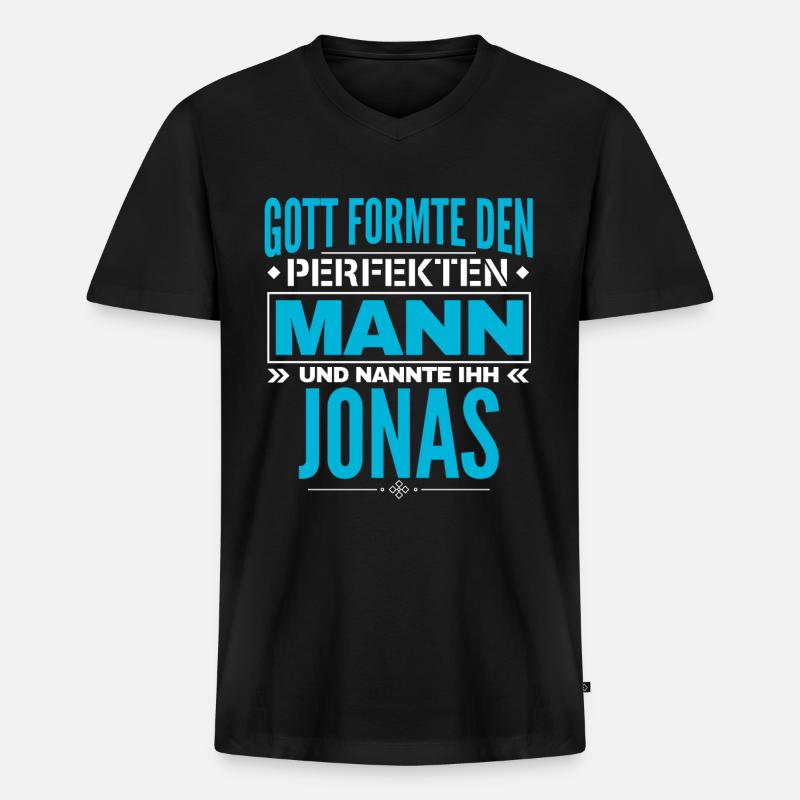 Jonas Name Design - Männer Premium Bio T-Shirt mit V-Ausschnitt - Schwarz