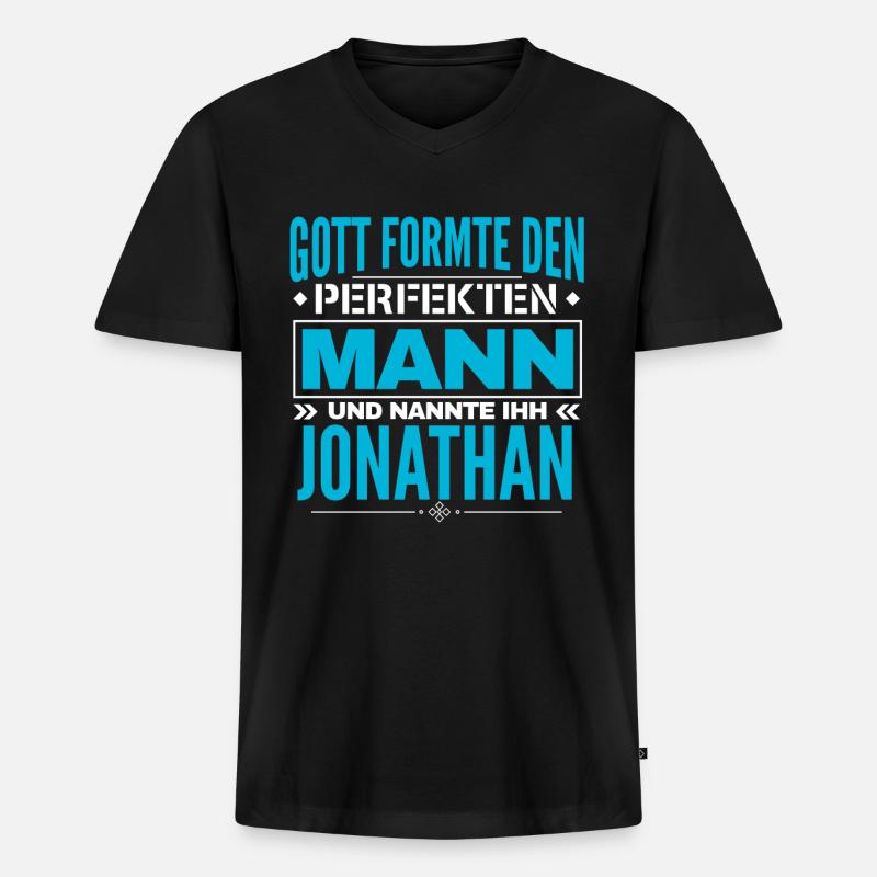 Jonathan Name Design - Männer Premium Bio T-Shirt mit V-Ausschnitt - Schwarz