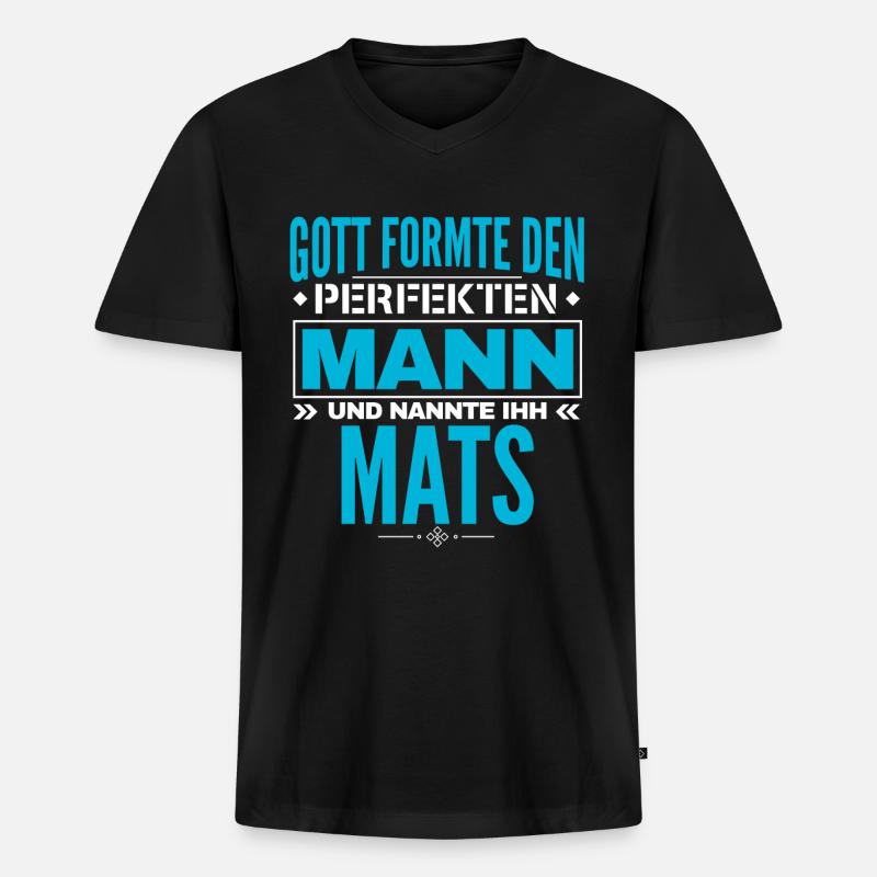 Mats Name Design - Männer Premium Bio T-Shirt mit V-Ausschnitt - Schwarz