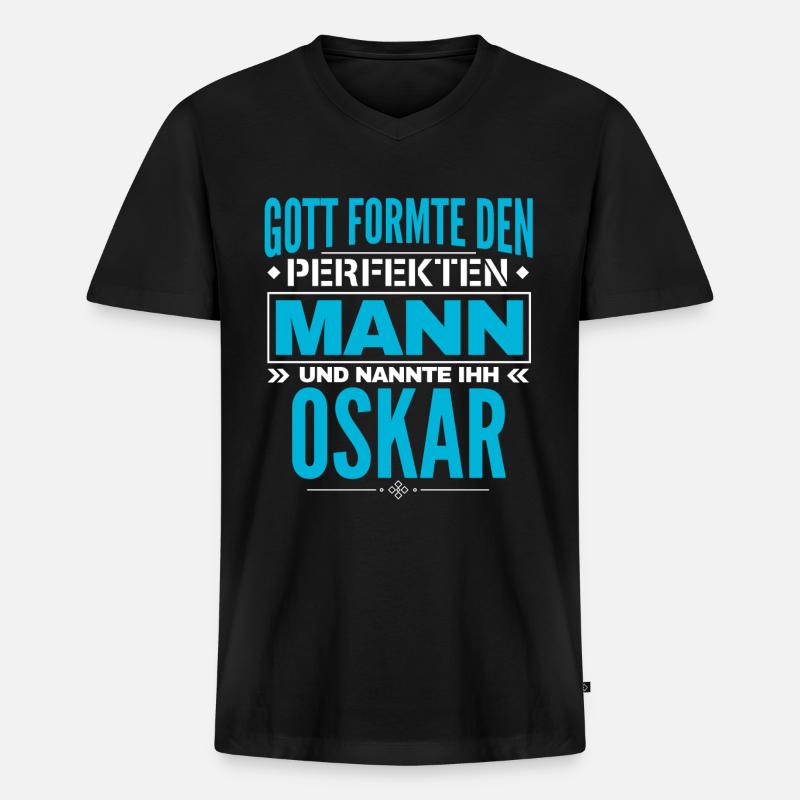 Oskar Name Design - Männer Premium Bio T-Shirt mit V-Ausschnitt - Schwarz