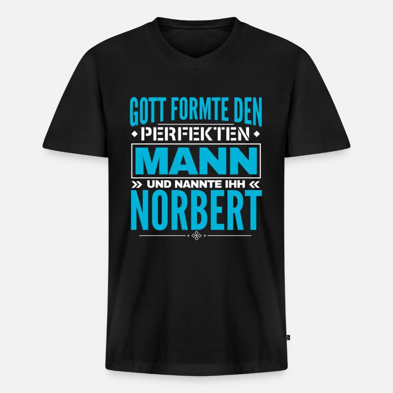 Norbert Name Design - Männer Premium Bio T-Shirt mit V-Ausschnitt - Schwarz
