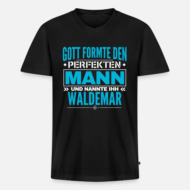 Waldemar Name Design - Männer Premium Bio T-Shirt mit V-Ausschnitt - Schwarz