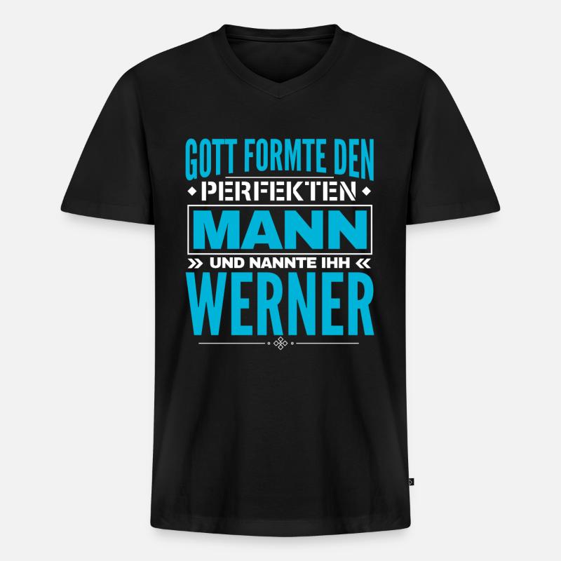 Werner Name Design - Männer Premium Bio T-Shirt mit V-Ausschnitt - Schwarz