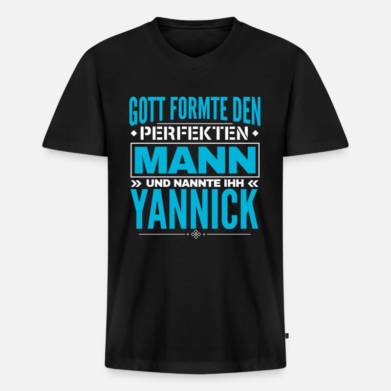 Yannick Name Design - Männer Premium Bio T-Shirt mit V-Ausschnitt - Schwarz