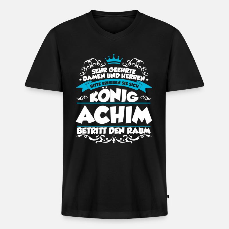 Achim Name Design - Männer Premium Bio T-Shirt mit V-Ausschnitt - Schwarz