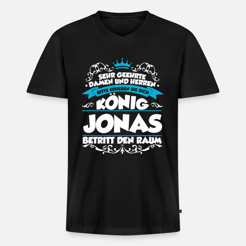 Jonas Name Design - Männer Premium Bio T-Shirt mit V-Ausschnitt - Schwarz