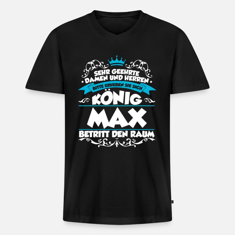 Max Name Design - Männer Premium Bio T-Shirt mit V-Ausschnitt - Schwarz