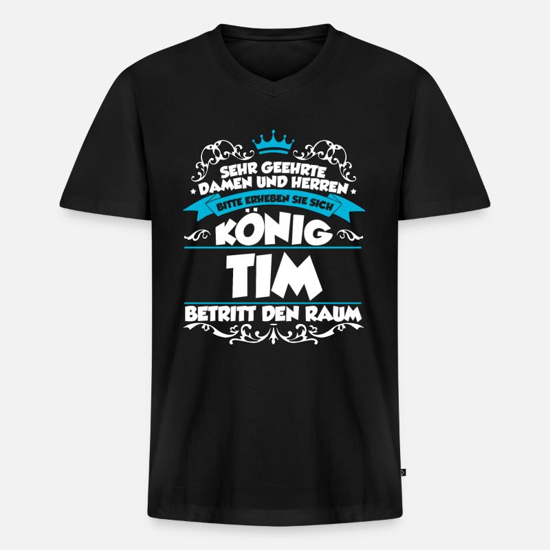 Tim Name Design - Männer Premium Bio T-Shirt mit V-Ausschnitt - Schwarz