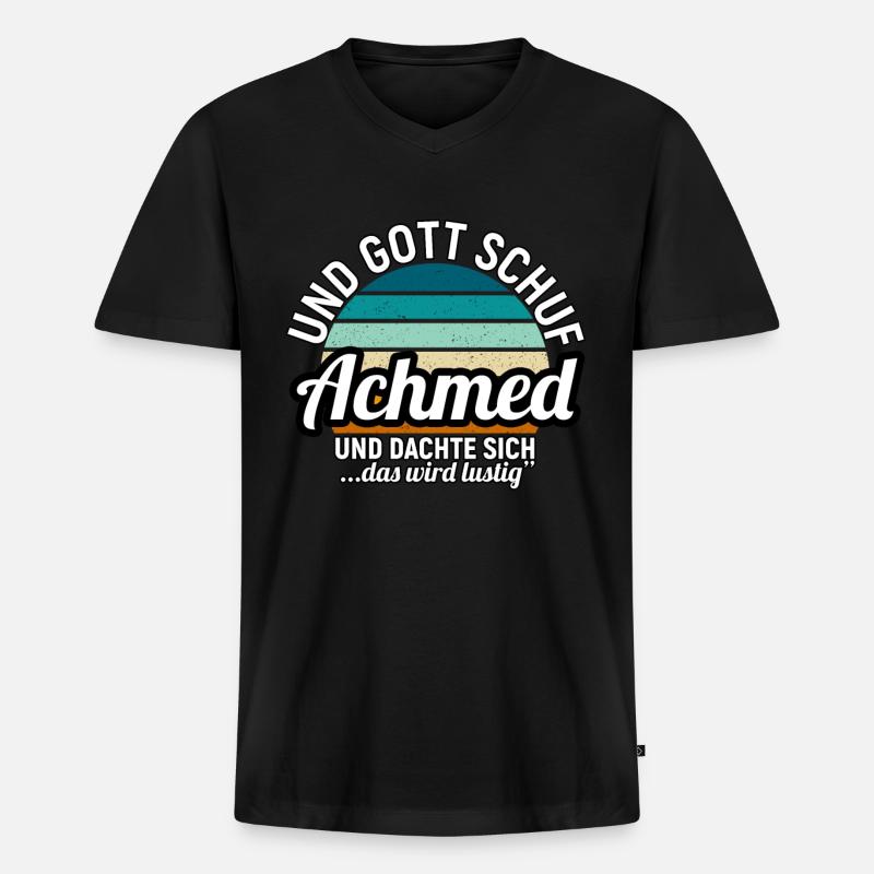 Achmed - Männer Premium Bio T-Shirt mit V-Ausschnitt - Schwarz