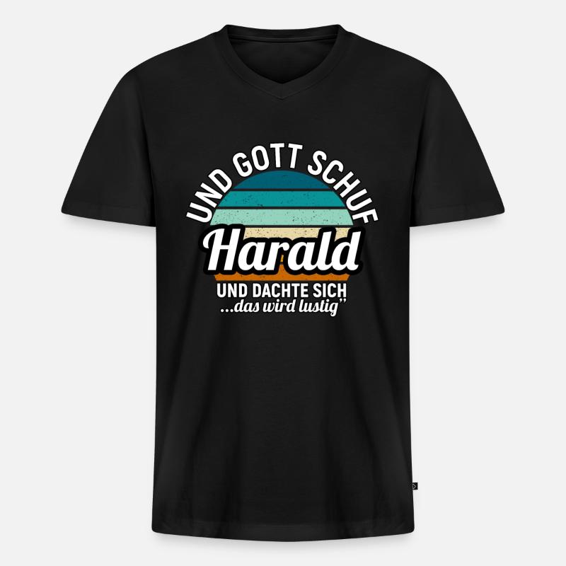 Harald - Männer Premium Bio T-Shirt mit V-Ausschnitt - Schwarz