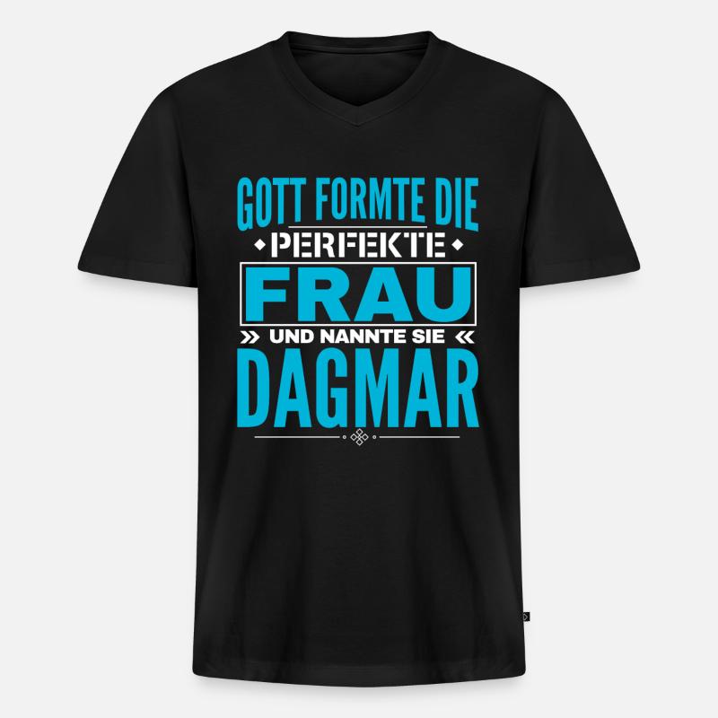 Dagmar Name Design - Männer Premium Bio T-Shirt mit V-Ausschnitt - Schwarz