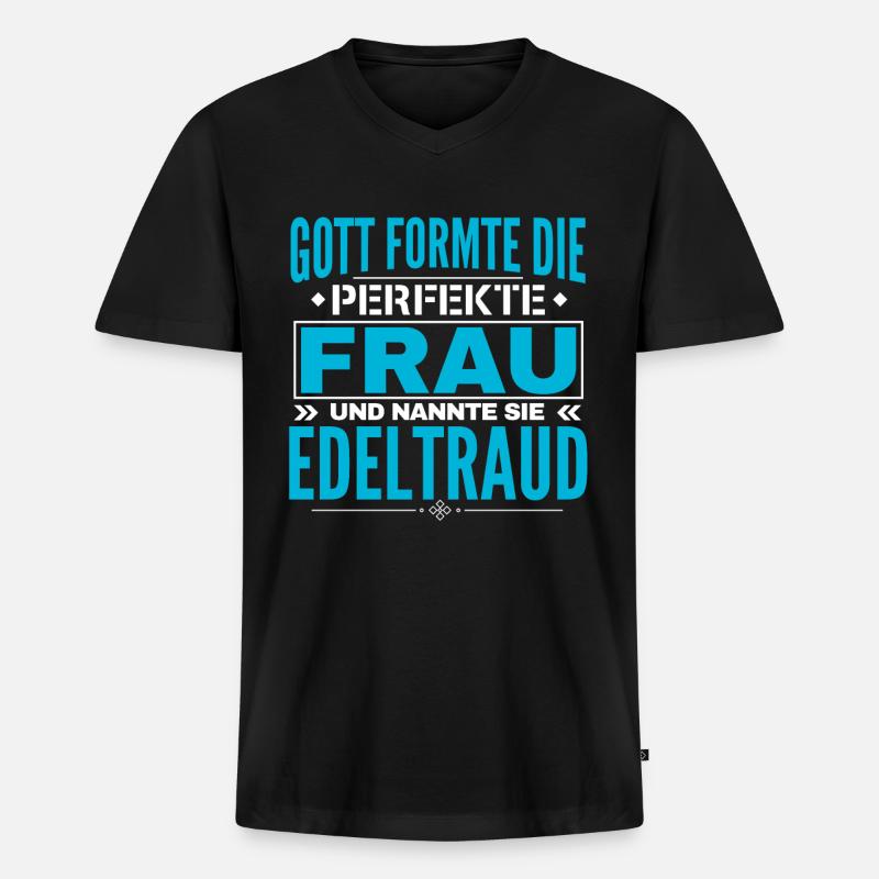 Edeltraud Name Design - Männer Premium Bio T-Shirt mit V-Ausschnitt - Schwarz